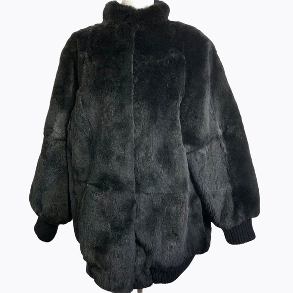 Scandinavian faux fur Jackets & Blazers - Scandinavian Fur Company black rabbit bomber coat